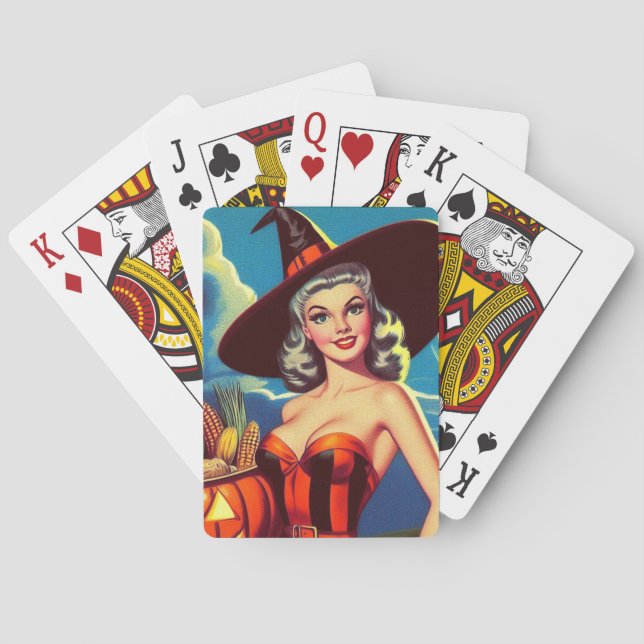 Baraja De Cartas Pinza de bruja retro halloween (Reverso)