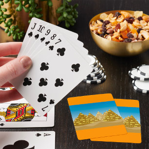 Baraja De Cartas Pirámides Egipcias Doradas Paisaje Desértico Geomé