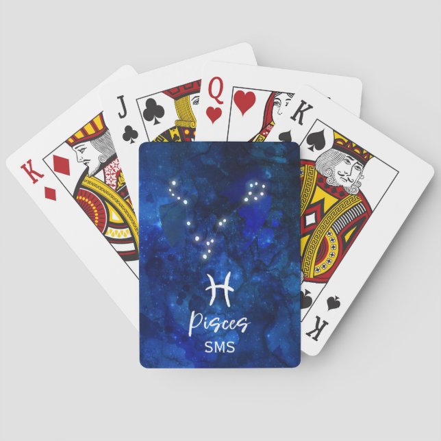 Baraja De Cartas Pisces Constelación Zodiaca Galaxia Azul Monograma (Reverso)