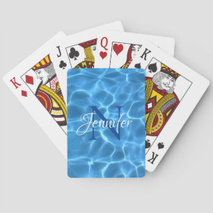 Baraja De Cartas Piscina de color azul acua con monograma