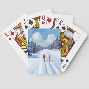Baraja De Cartas Pista de esquí   Esquí de montaña acuarela inviern