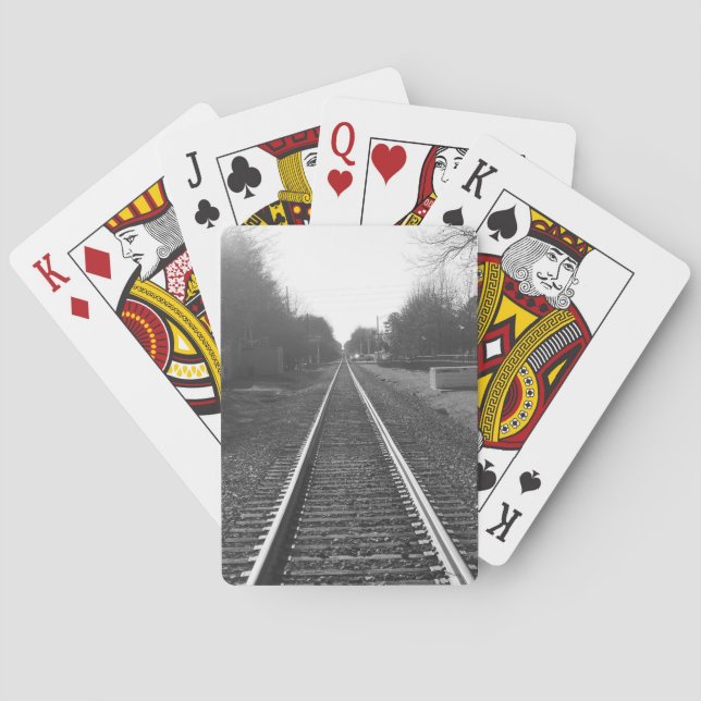 Baraja De Cartas Pista de ferrocarril blanco y negro (Reverso)