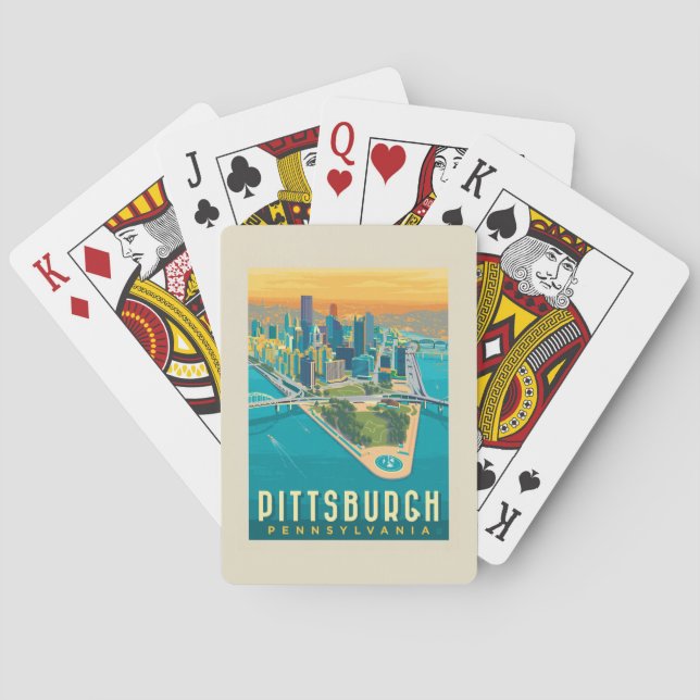 Baraja De Cartas Pittsburgh, PA | Vista de ojos de pájaro (Reverso)