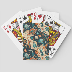Baraja De Cartas Planetas de Cohete Espacial Retro Guardería Naranj