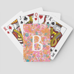 Baraja De Cartas Plantas de pintura de color turquesa rosa naranja