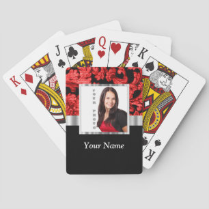 Baraja De Cartas Plantilla de damasco floral rojo y negro
