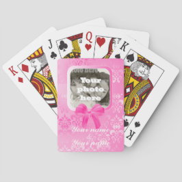 Baraja De Cartas Plantilla de foto cuadrada en damasco rosa
