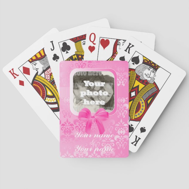 Baraja De Cartas Plantilla de foto cuadrada en damasco rosa (Reverso)