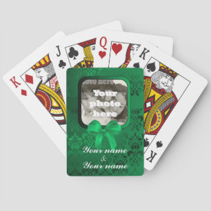 Baraja De Cartas Plantilla de foto cuadrada en damasco verde