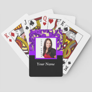 Baraja De Cartas Plantilla de foto de damasco morado floral
