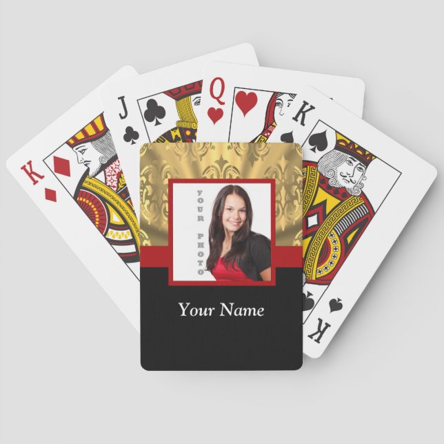 Baraja De Cartas plantilla de la foto del damasco del oro (Reverso)