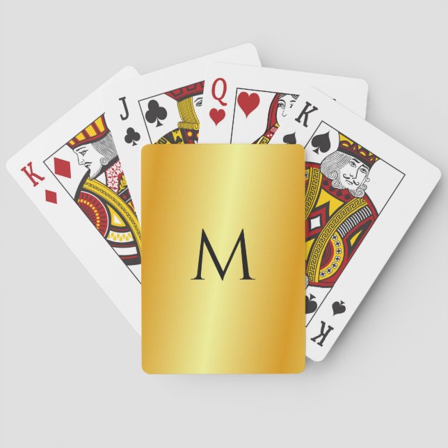 Baraja De Cartas Plantilla Monogramada Faux Gold Metallic Look (Reverso)