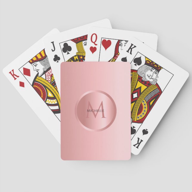 Baraja De Cartas Plantilla Rosa Monogramada Elegante (Reverso)
