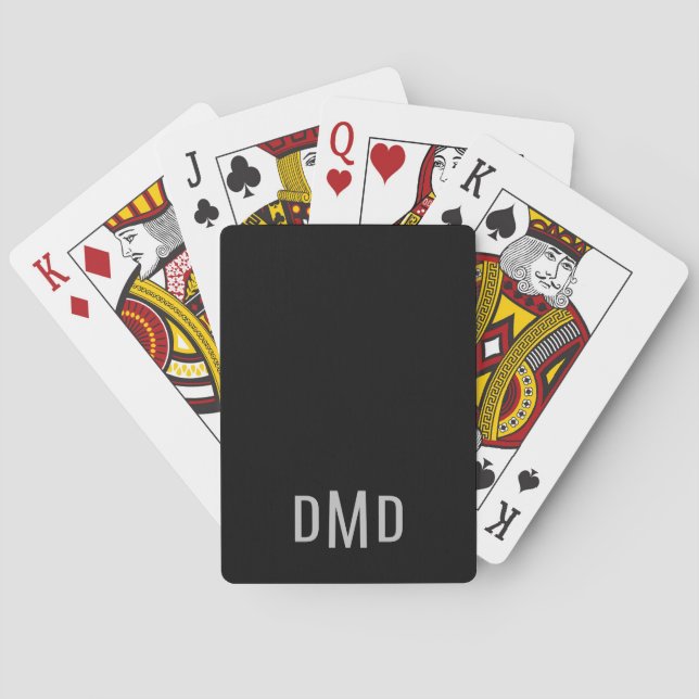 Baraja De Cartas Plata Masculina Personalizada Monogramada Negro (Reverso)