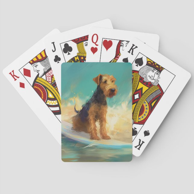 Baraja De Cartas Playa Airedale Surfing Pintura (Reverso)