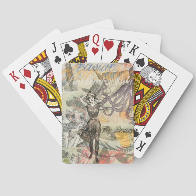 Baraja De Cartas Playa de Pulpo Antiguo Steampunk Costero (Reverso)
