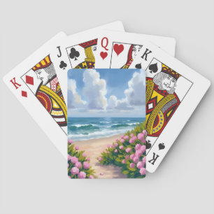 Baraja De Cartas Playa en Flor   Hortensia Rosa Costera junto al Oc
