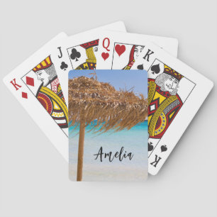Baraja De Cartas Playa Tropical Escénica con Sombrilla de Paja