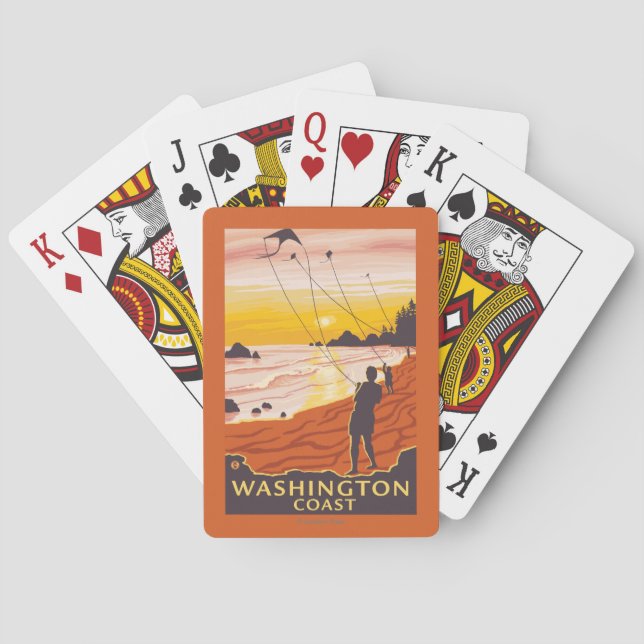 Baraja De Cartas Playa y cometas - costa de Washington (Reverso)