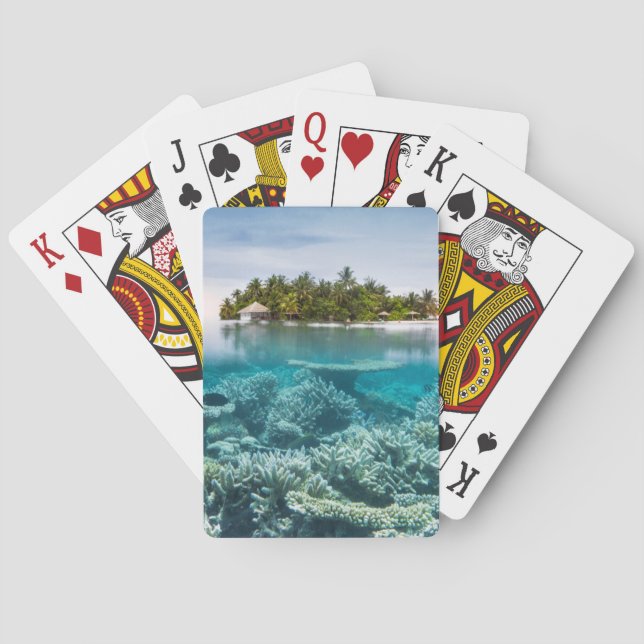 Baraja De Cartas Playas tropicales | Atolón Ari de Maldivas (Reverso)