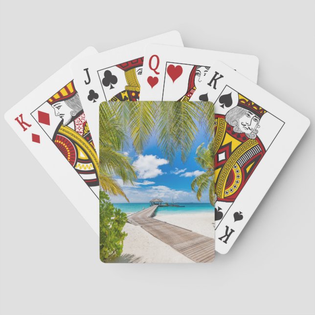Baraja De Cartas Playas tropicales | Muelle de madera de la isla de (Reverso)
