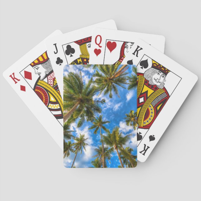 Baraja De Cartas Playas tropicales | Palmeras en cielo azul (Reverso)