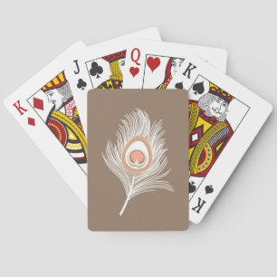 Baraja De Cartas Pluma de pavo real blanca y rosa en Taupe Tan