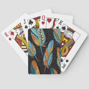 Baraja De Cartas Plumas dibujadas a mano: fondo colorido.