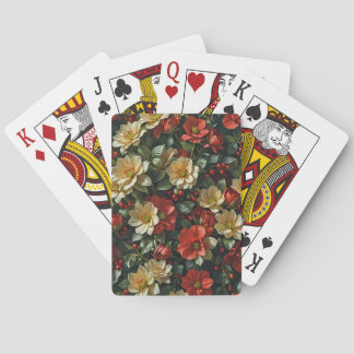 Baraja De Cartas Poinsetia, fleurs rétro en rouge et vert
