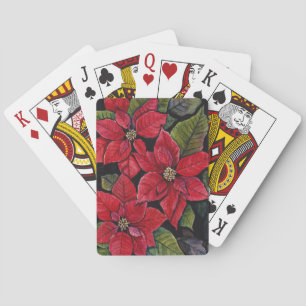 Baraja De Cartas Poinsettia vibrante en acuarela