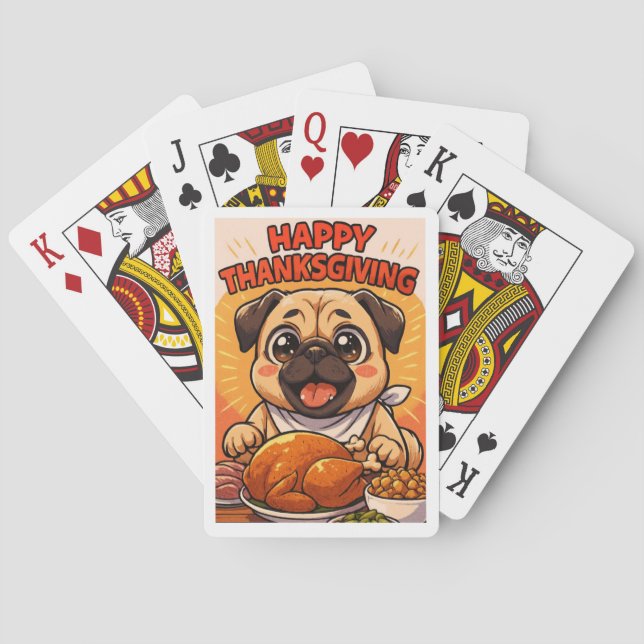 Baraja De Cartas Poker Cards: Happy Thanksgiving Pug Playing Cards (Reverso)