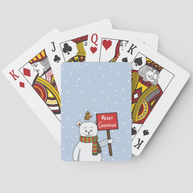 Baraja De Cartas Polar Bear and Robin Christmas Greeting (Reverso)