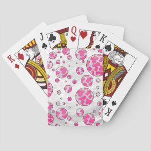 Baraja De Cartas Polka Dot Cow rosa y blanco