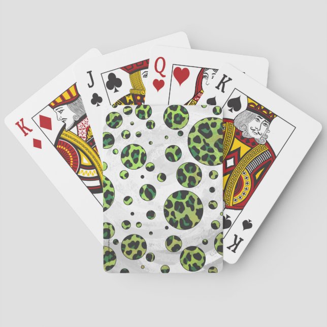 Baraja De Cartas Polka Dot Leopardo Negro y Verde (Reverso)