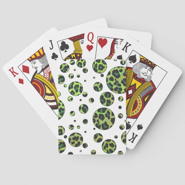 Baraja De Cartas Polka Dot Leopardo Negro y Verde (Reverso)