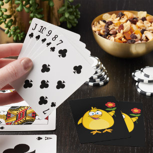 Baraja De Cartas Pollito sosteniendo flor divertido animal feliz
