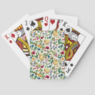 Baraja De Cartas Pollos y flores silvestres en blanco roto
