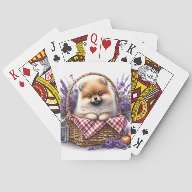 Baraja De Cartas Pomerania Cachorro de cachorro acuático de flores  (Reverso)