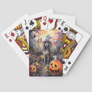 Baraja De Cartas Poodle de Halloween con calabazas espeluznante