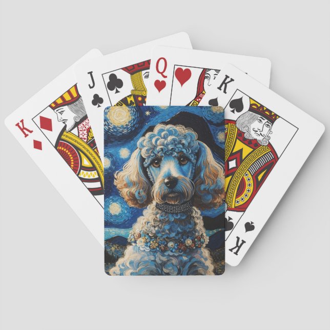 Baraja De Cartas Poodle en tarjetas de juego nocturno estrelladas (Reverso)