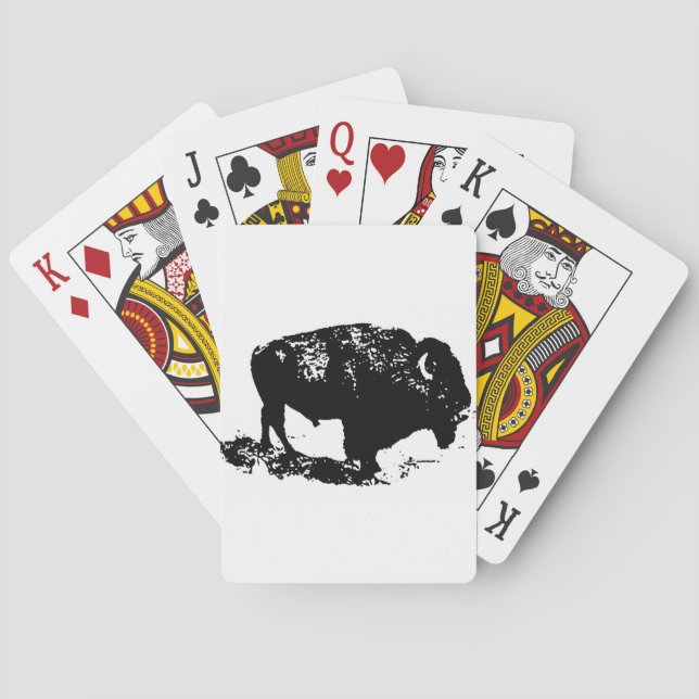 Baraja De Cartas Pop Art Black Búfalo Blanco Bison Silhouette (Reverso)