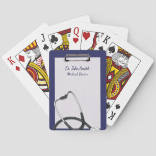 Baraja De Cartas Portapapeles médico azul con Stethoscope