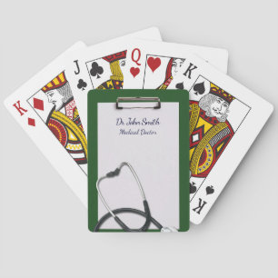 Baraja De Cartas Portapapeles médico verde con estetioscopio