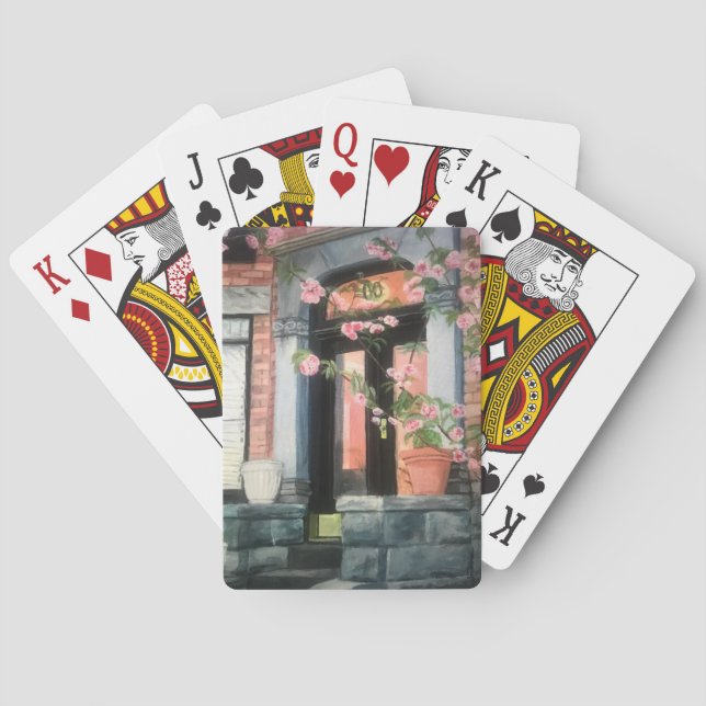 Baraja De Cartas Pórtico de piedra con árbol de cerezo (Reverso)