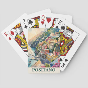 Baraja De Cartas Positano Italia Costa de Amalfi Paisaje Acuarela