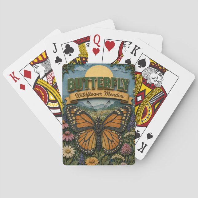 Baraja De Cartas Pradera de flores silvestres mariposa POPCUT (Reverso)