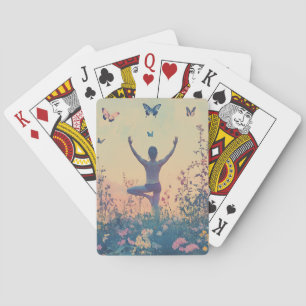 Baraja De Cartas Prado de la puesta de sol meditación con mariposas