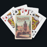 Baraja De Cartas Praga República Checa Vintage<br><div class="desc">Diseño de viaje vectorial retro de Praga. Praga,  capital de la República Checa,  está dividida por el río Vltava. Llamada "la ciudad de las cien arañas",  es conocida por su Plaza del Casco Antiguo.</div>