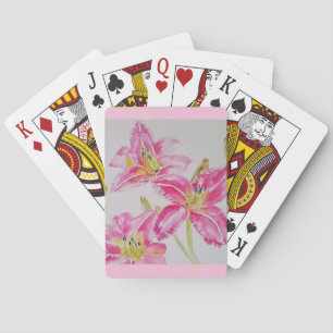 Baraja De Cartas Preciosa Lilium en Acuarela de Lirio Rosa