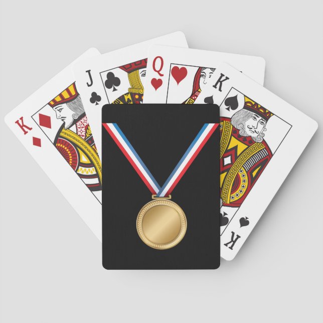 Baraja De Cartas Premio Medalla de Oro con Cinta Azul Blanco Rojo (Reverso)
